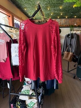 MIHOLL Women's Scarlet Lace-Sleeve Knit Pullover A082